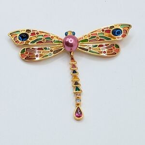 Joan Rivers Plique A Jour Stained Glass Dragonfly Brooch